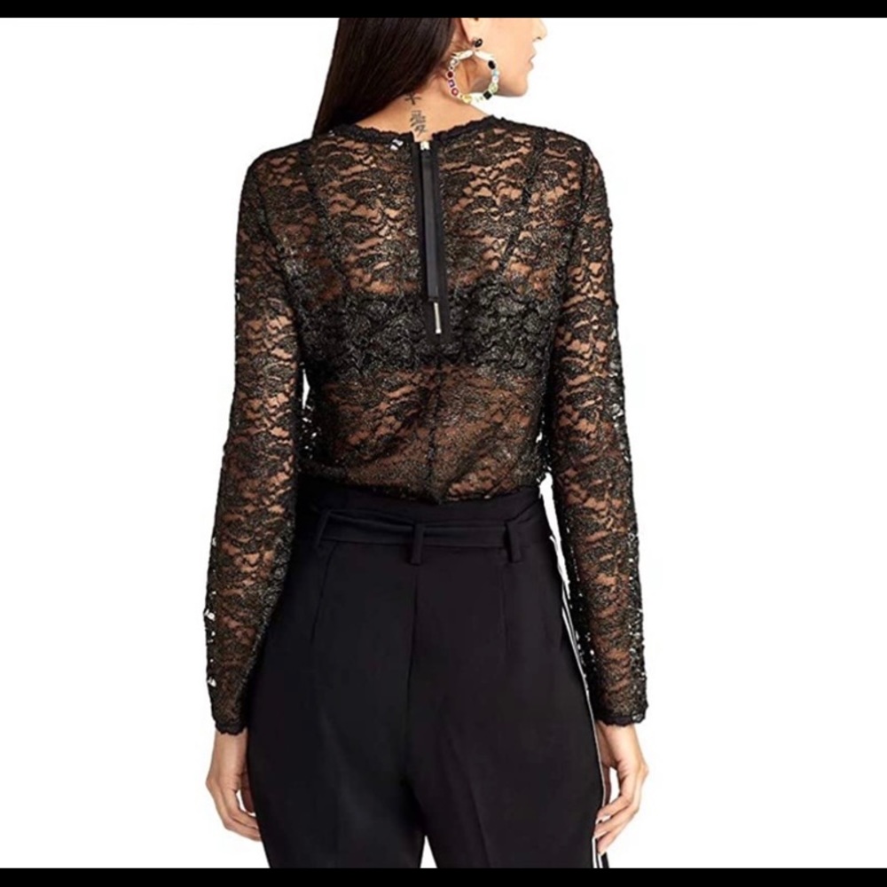 Rachel Roy Women’s Vivian Sheer Metallic Floral Lace Top Size XS New